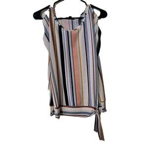 A.U.W Womens Blouse Striped Small Cold Shoulder Tie Knot Multi Color